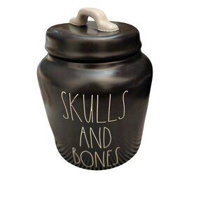 NWT Rae Dunn Halloween Skulls and Bones Chubby Black Canister